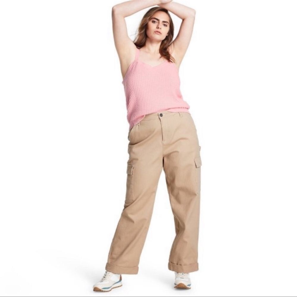 Sandy Liang x Target Mid Rise Straight Leg Cargo Pants NWT Khaki 16W/18W